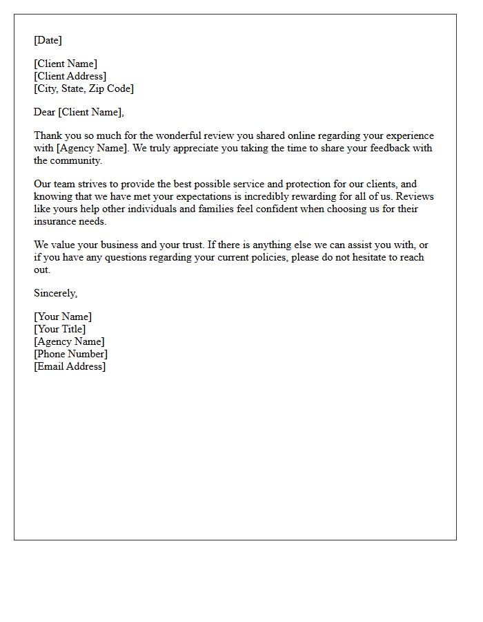 Thank You Letter for Your Positive Insurance Agency Review
