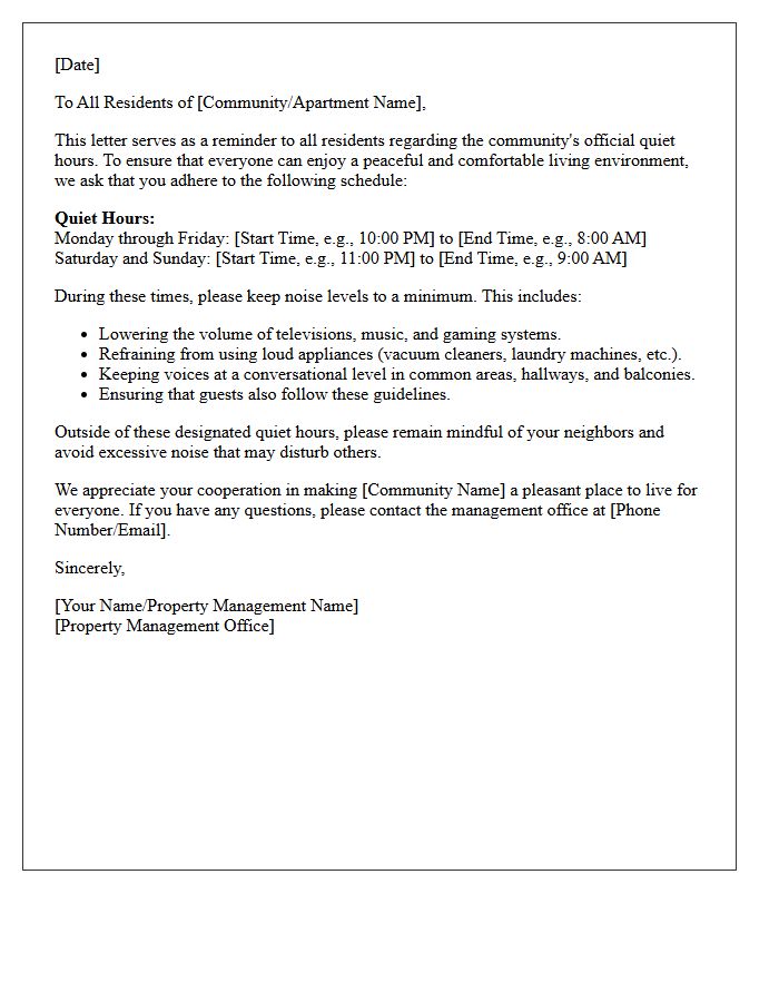 Community Wide Quiet Hours Letter