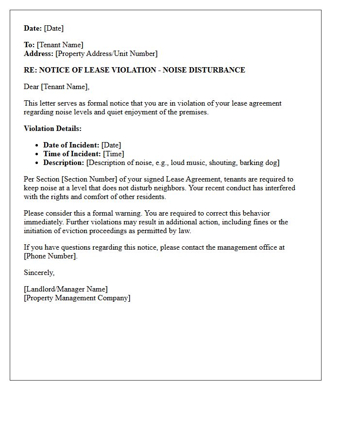 Formal Lease Violation Noise Letter