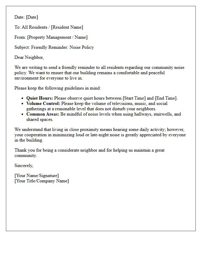Friendly Noise Policy Reminder Letter