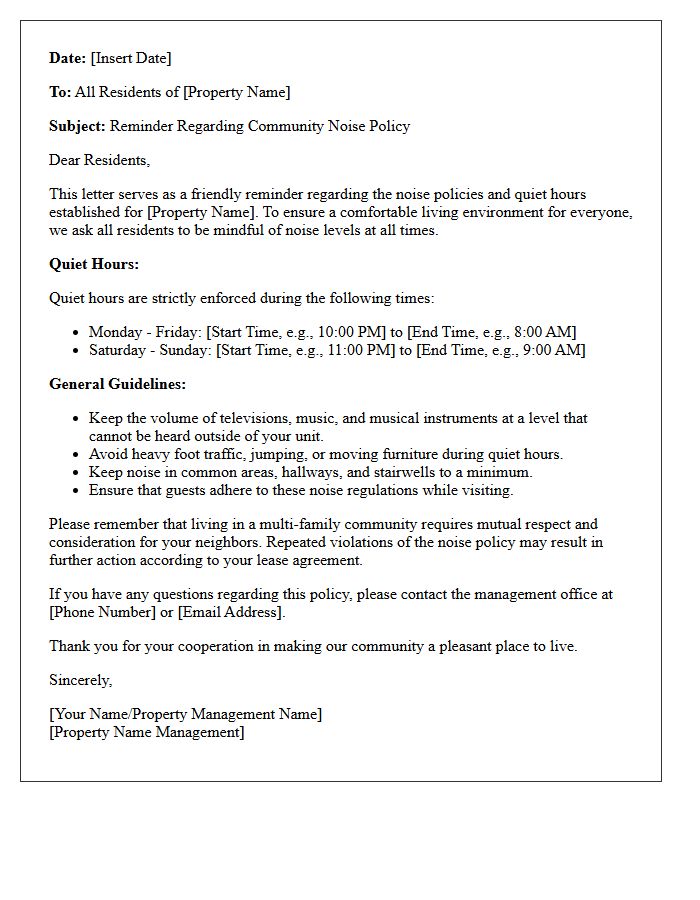 General Resident Noise Policy Letter