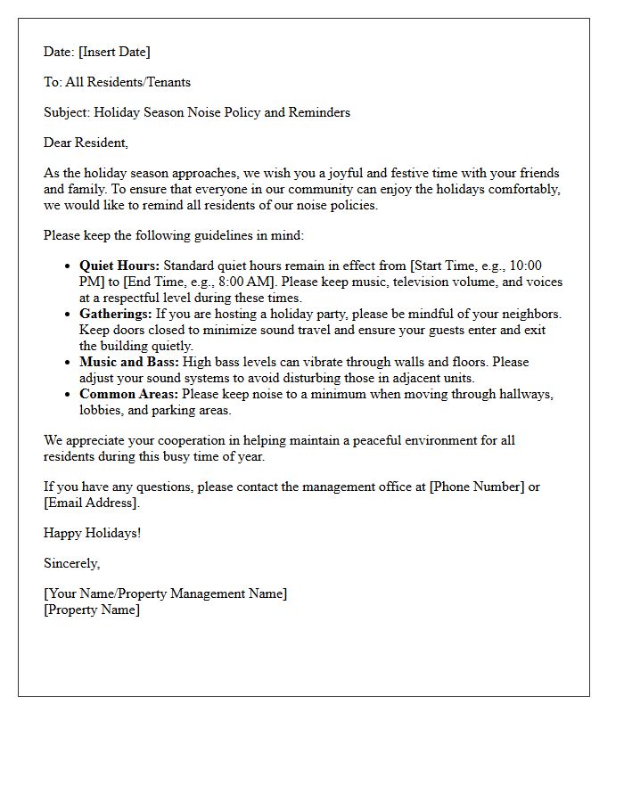 Holiday Season Noise Policy Letter