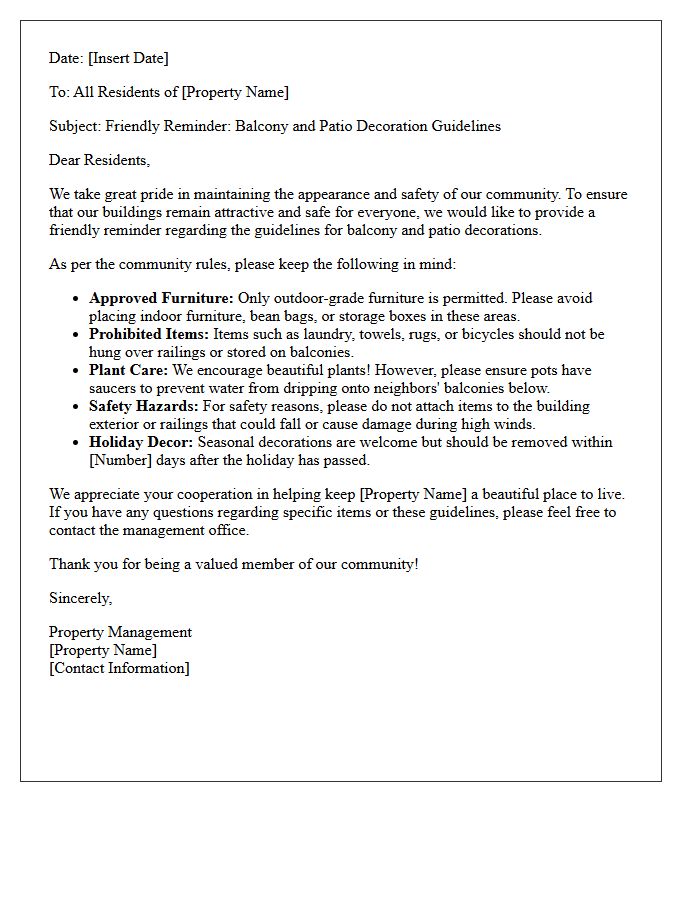Friendly Reminder Letter for Balcony and Patio Decoration Rules