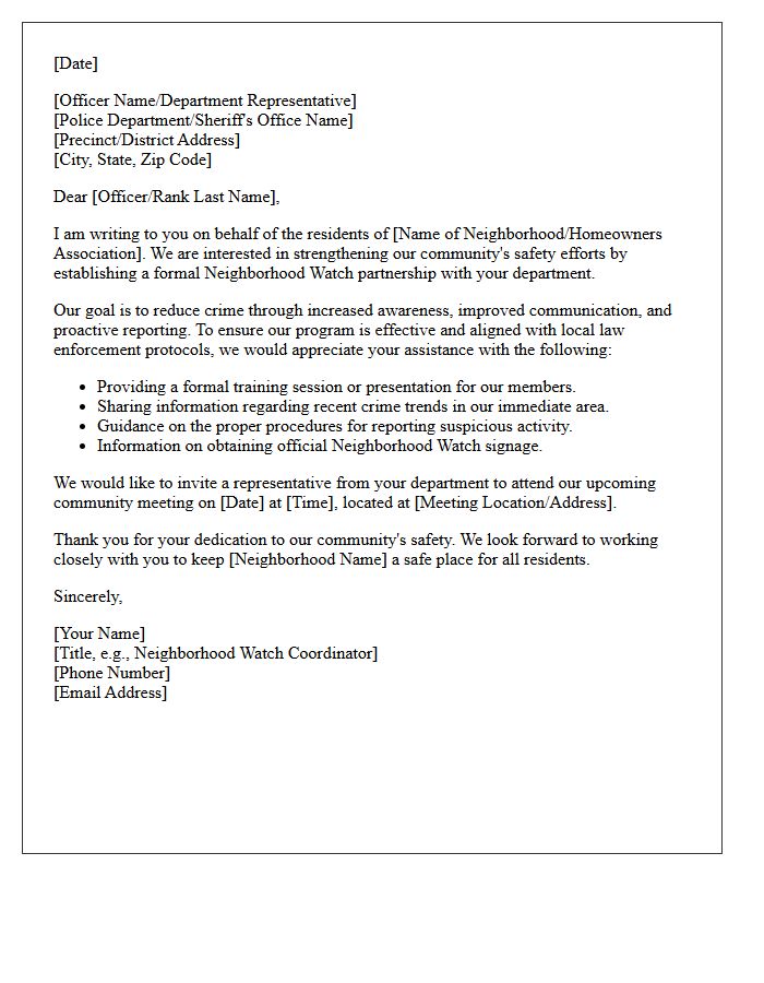 Law Enforcement Neighborhood Watch Partnership Letter