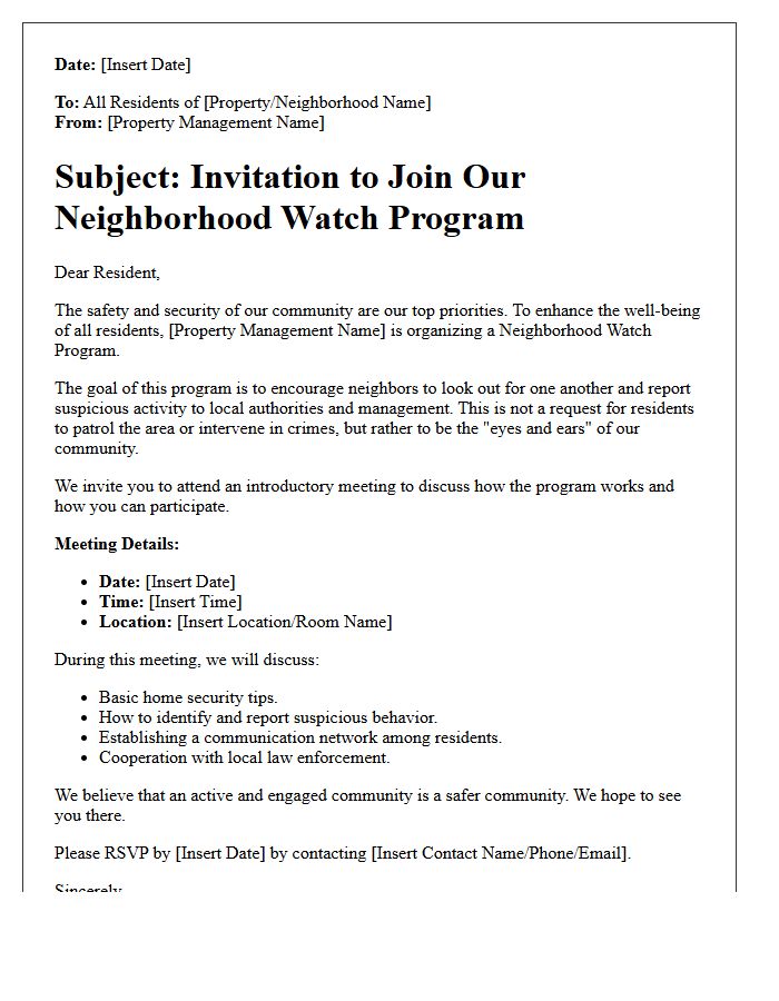 Property Management Neighborhood Watch Invitation Letter