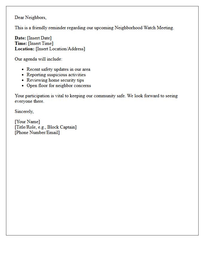Reminder Neighborhood Watch Meeting Announcement Letter