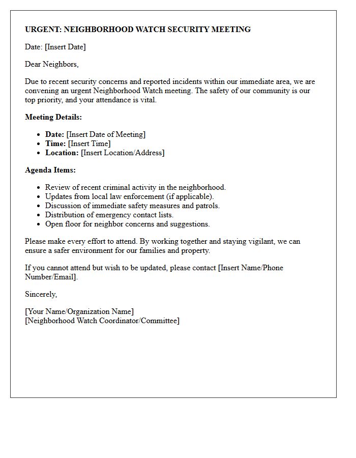 Urgent Neighborhood Watch Security Meeting Letter