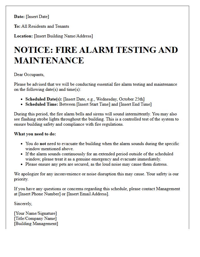 Fire Alarm Sounding And Testing Schedule Warning Letter