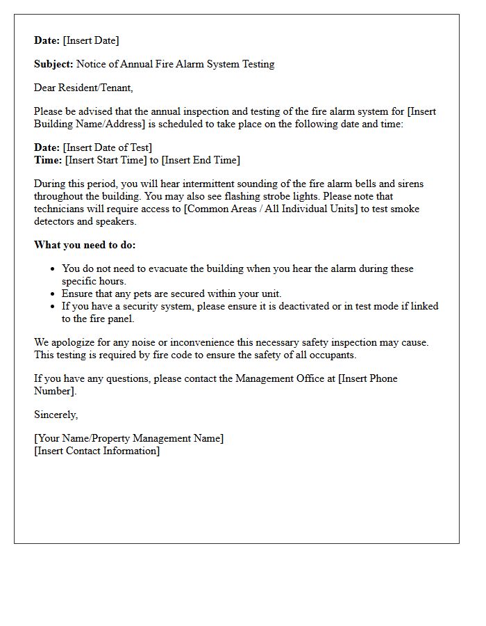 Tenant Notification Letter For Annual Fire Alarm Testing