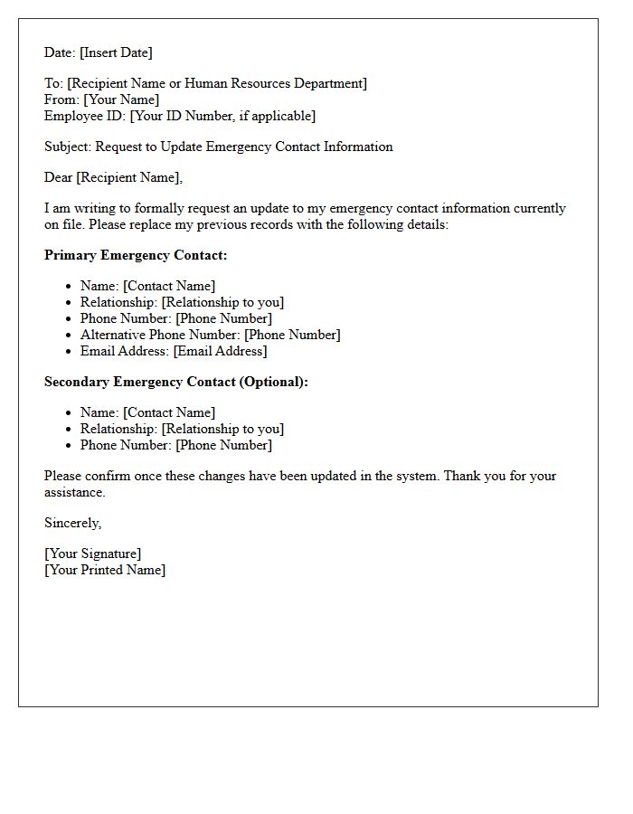 Emergency Contact Information Update Request Letter
