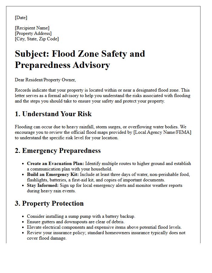 Flood Zone Safety and Preparedness Advisory Letter