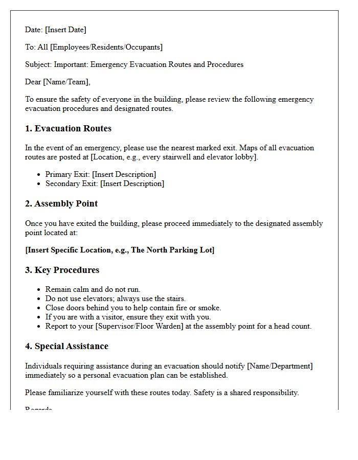 Letter Outlining Emergency Evacuation Routes and Procedures