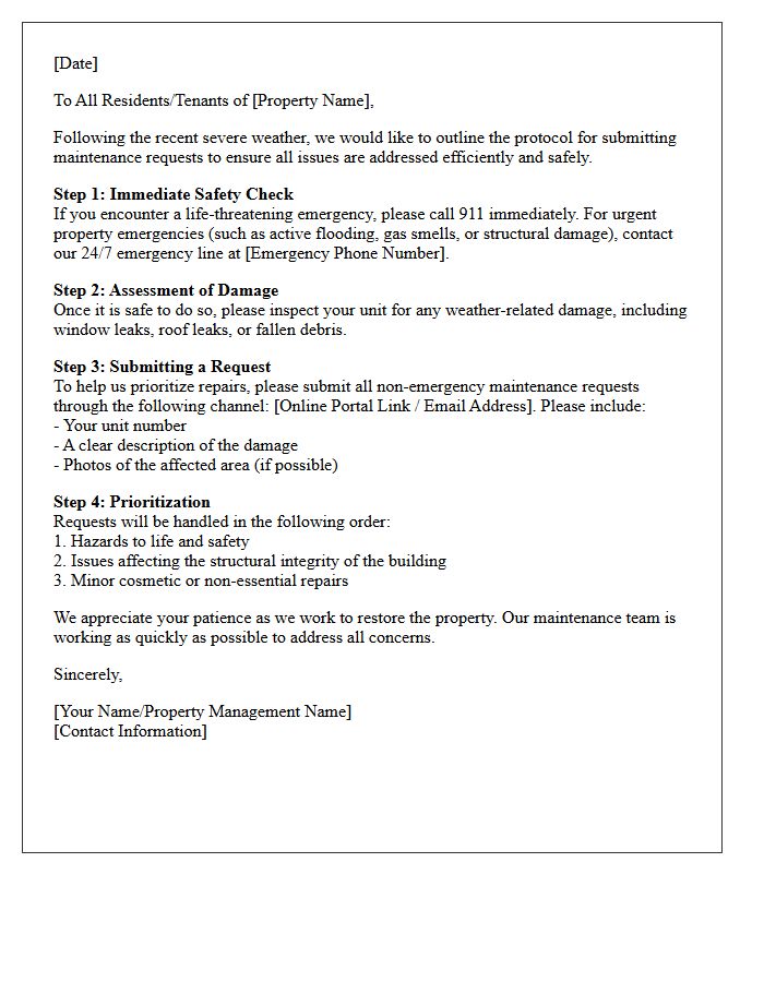 Maintenance Request Protocol Following Severe Weather Letter
