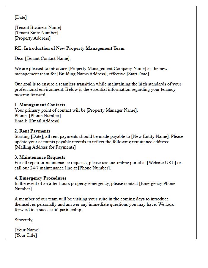 Commercial Tenant Letter of Introduction for the New Property Management Team