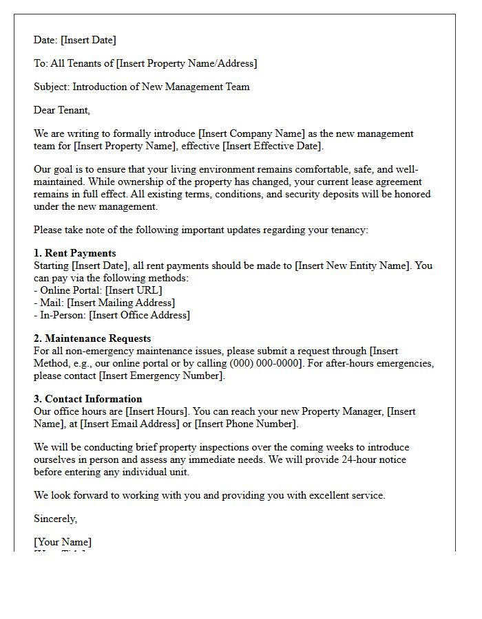 Introduction Letter to Current Tenants Regarding the New Management Team