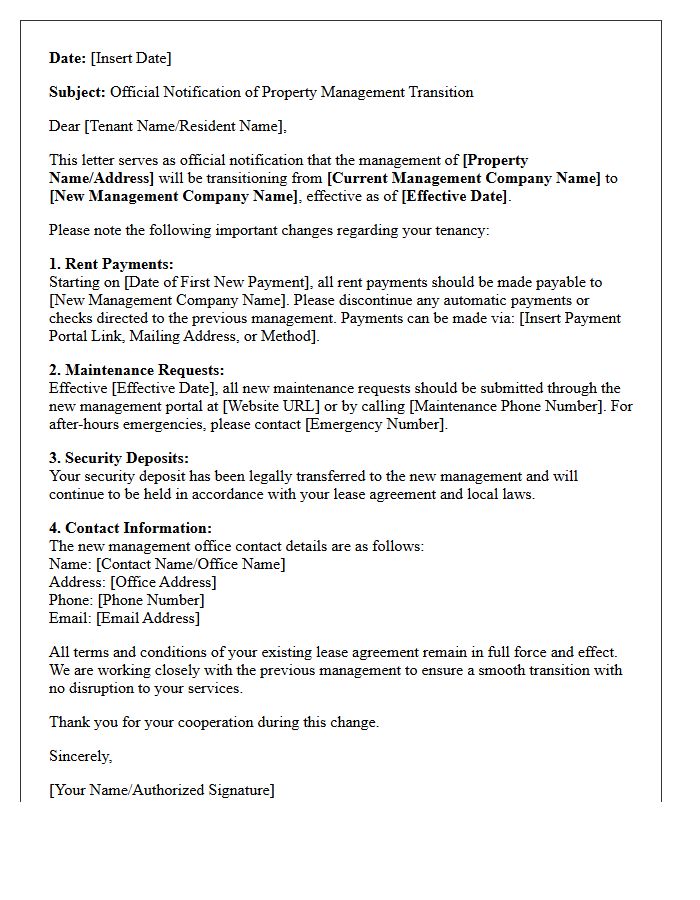 Official Notification Letter of Property Management Transition