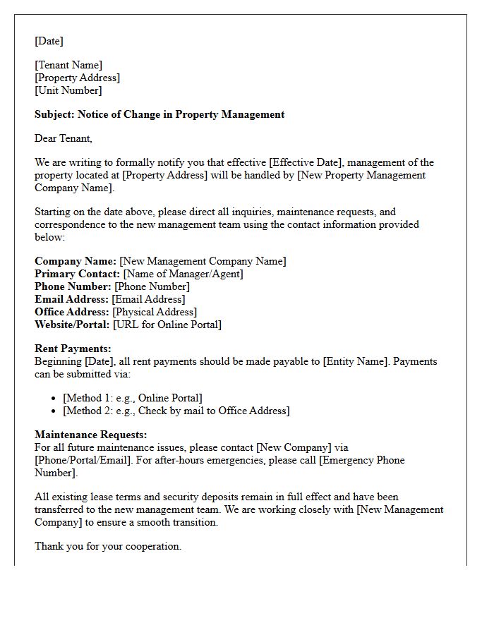 Transition Letter Outlining New Property Management Team Contact Information
