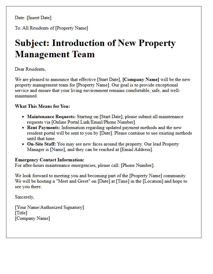 Welcome Letter Introducing the Incoming Property Management Team