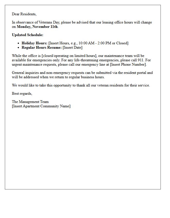 Veterans Day Leasing Office Hours Update Letter