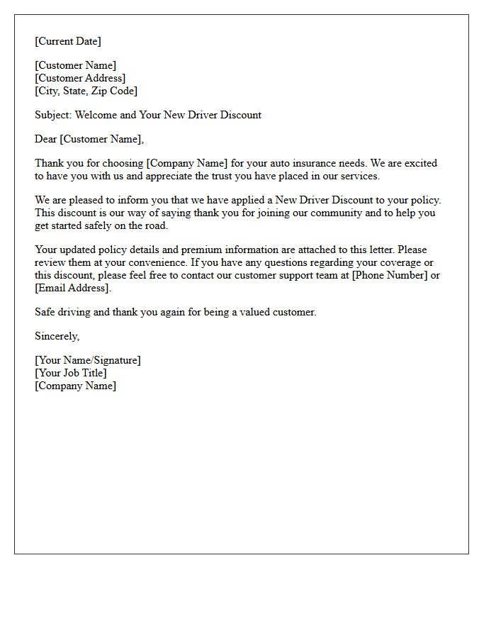 New Driver Discount and Thank You Letter