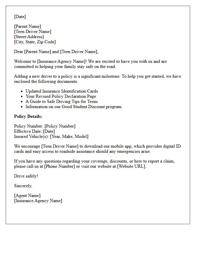 Parent and Teen Driver Insurance Welcome Letter