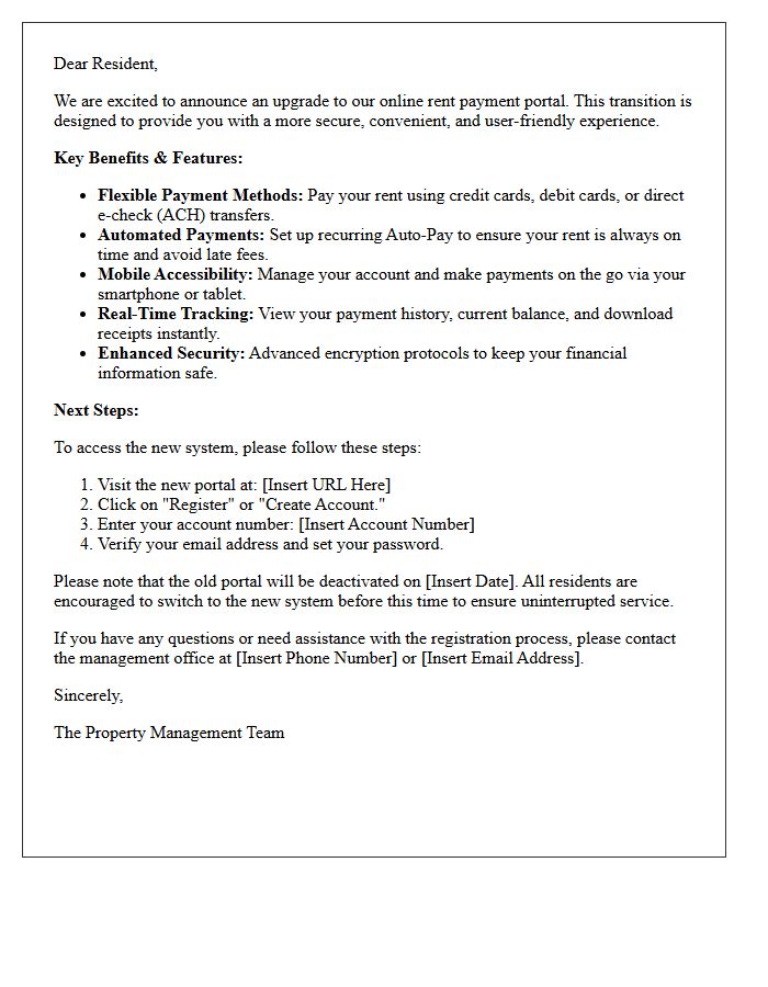 Benefits and Features Letter for the Online Rent Payment Portal Upgrade