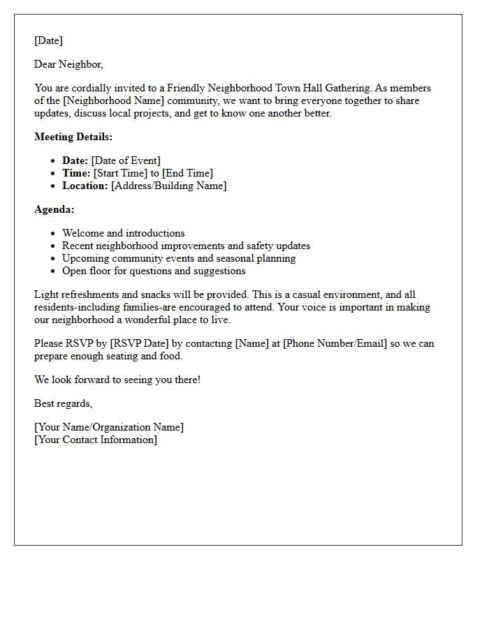 Friendly Neighborhood Town Hall Gathering Letter