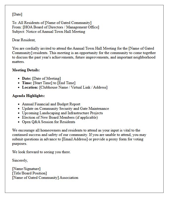 Gated Community Annual Town Hall Announcement Letter