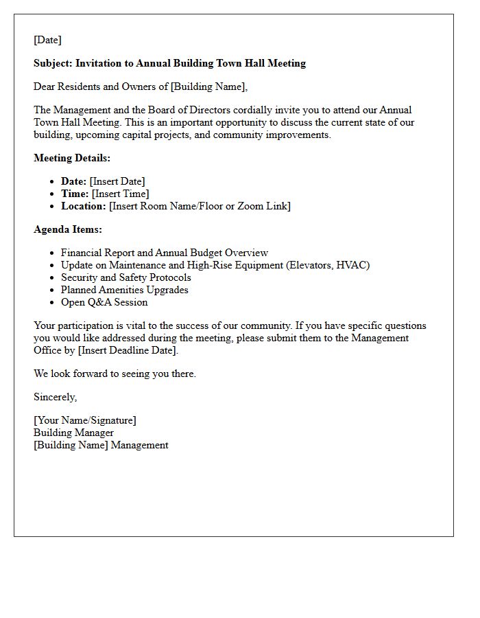 High Rise Building Annual Town Hall Invitation Letter