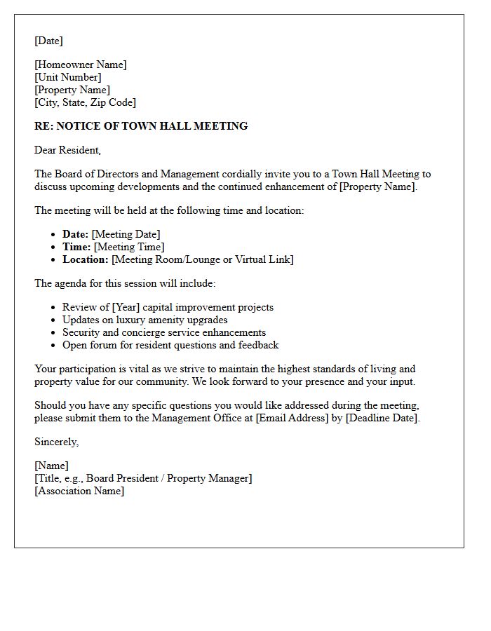 Luxury Condominium Town Hall Meeting Notice Letter