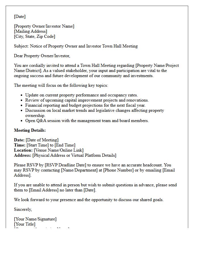 Property Owner And Investor Town Hall Meeting Letter