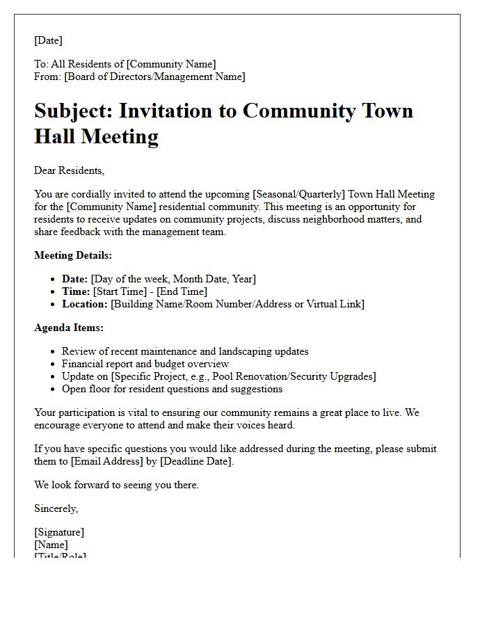 Standard Residential Community Town Hall Invitation Letter