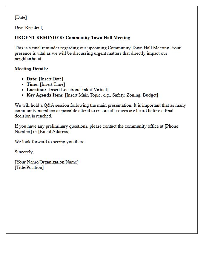 Urgent Community Town Hall Meeting Reminder Letter