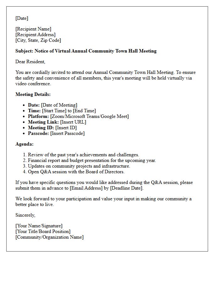 Virtual Annual Community Town Hall Notice Letter