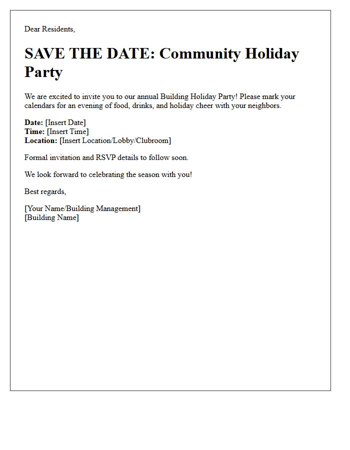 Building Community Holiday Party Save The Date Letter