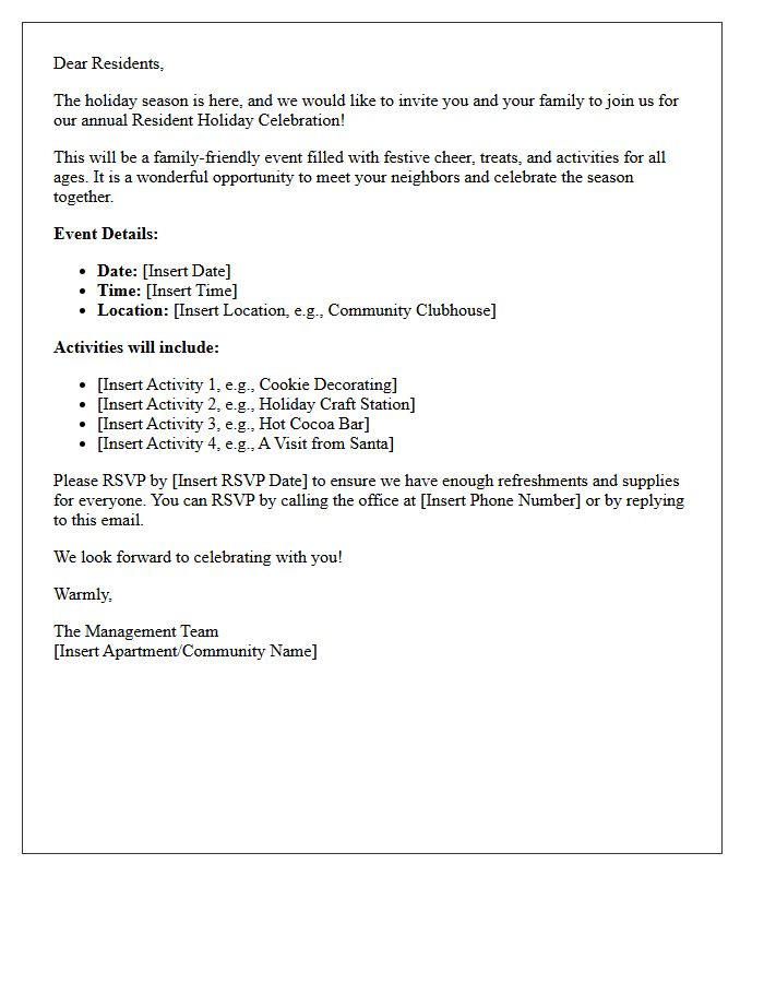 Family Friendly Resident Holiday Event Letter