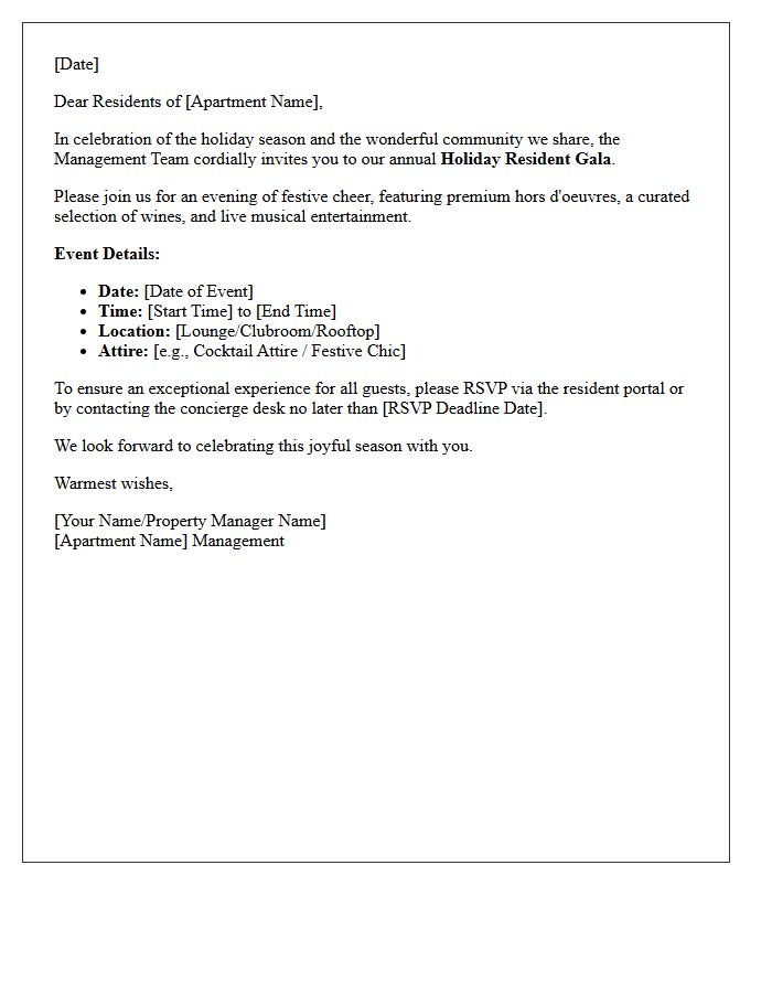Luxury Apartment Resident Holiday Celebration Letter