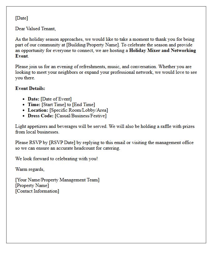 Tenant Holiday Mixer And Networking Event Letter