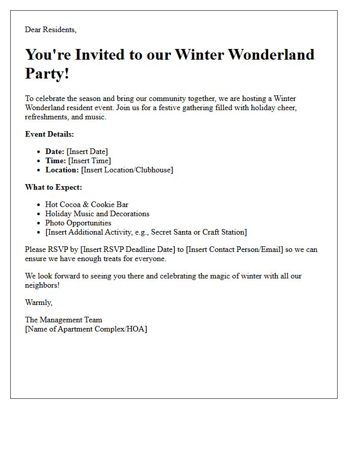 Winter Wonderland Resident Party Notification Letter
