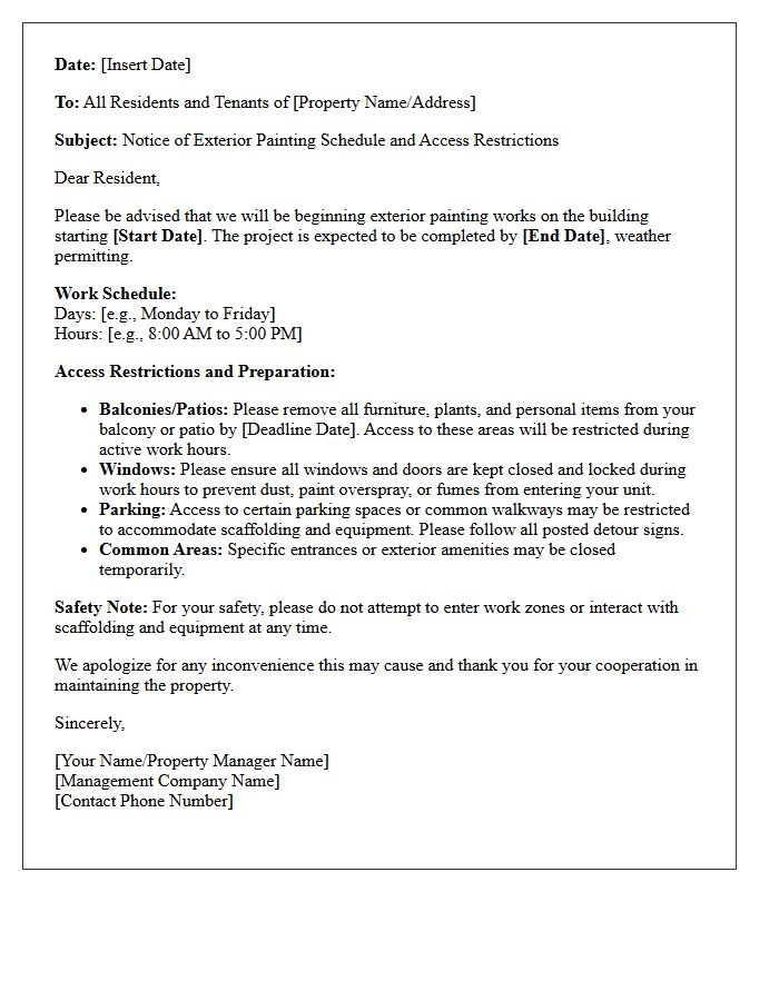 Access Restriction and Exterior Painting Schedule Letter