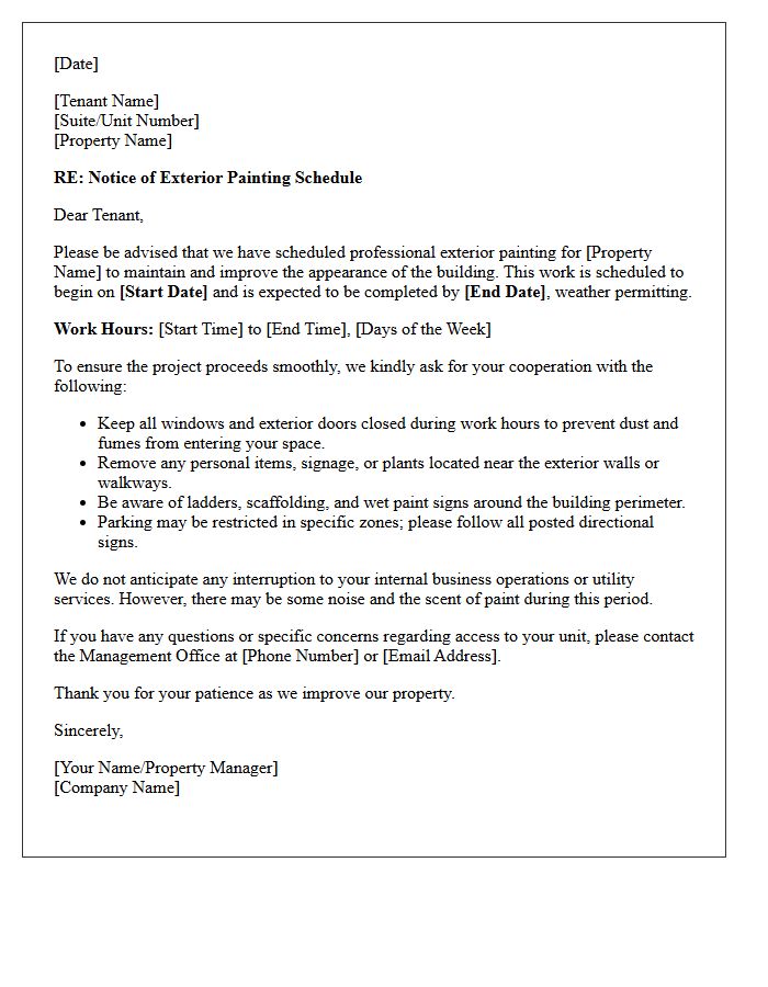 Commercial Property Exterior Painting Schedule Letter