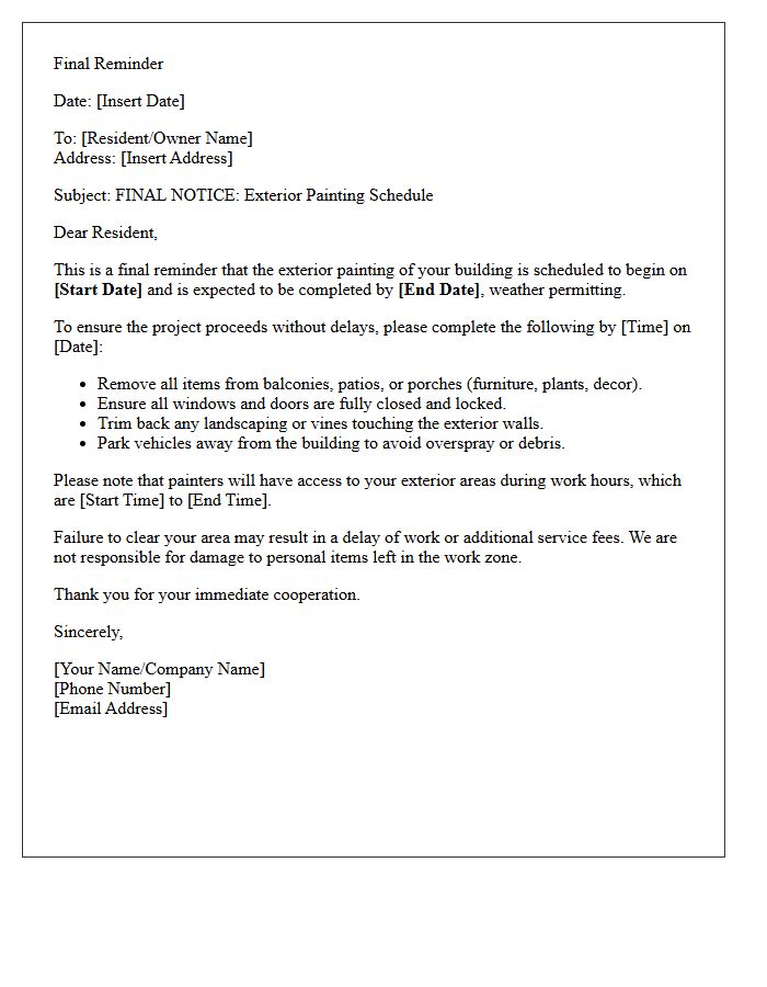 Final Reminder for Exterior Painting Schedule Letter