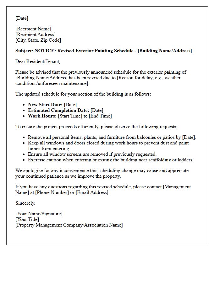 Revised Exterior Building Painting Schedule Letter