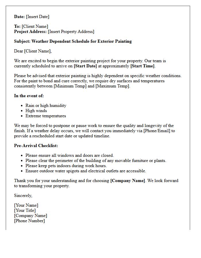 Weather Dependent Exterior Painting Schedule Letter