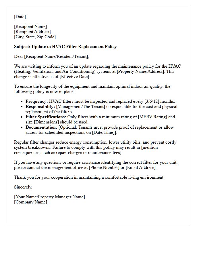 HVAC Filter Replacement Policy Update Letter