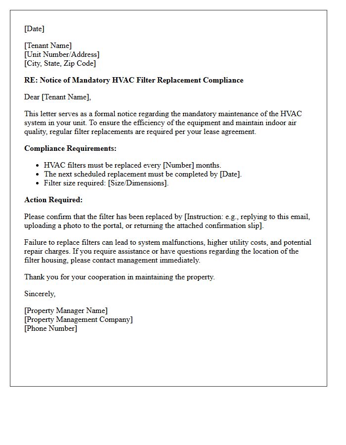 Mandatory HVAC Filter Replacement Compliance Letter