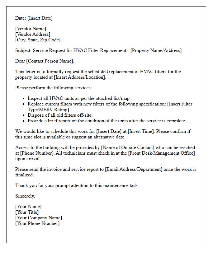 Vendor Coordination Letter for HVAC Filter Replacement