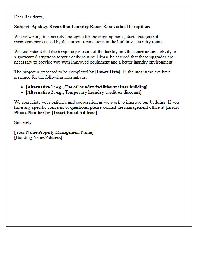 Apology Letter Regarding Laundry Room Renovation Disruptions