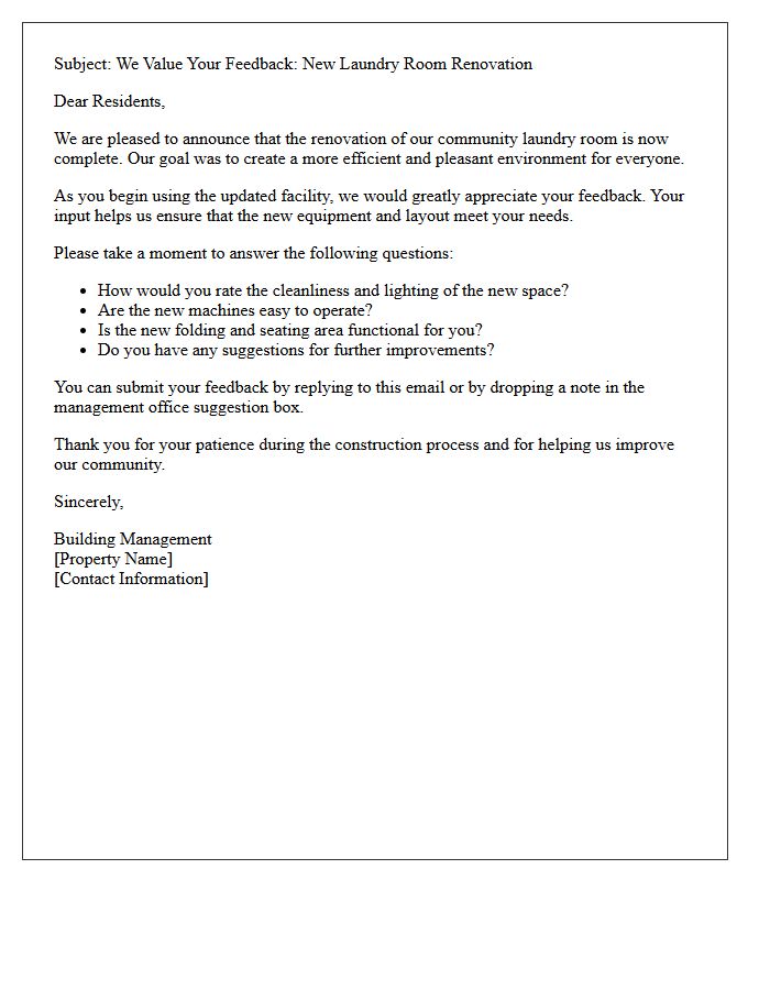 Feedback Request Letter Post Laundry Room Renovation