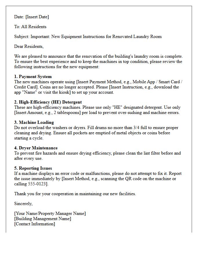 New Equipment Instructions After Laundry Room Renovation Letter